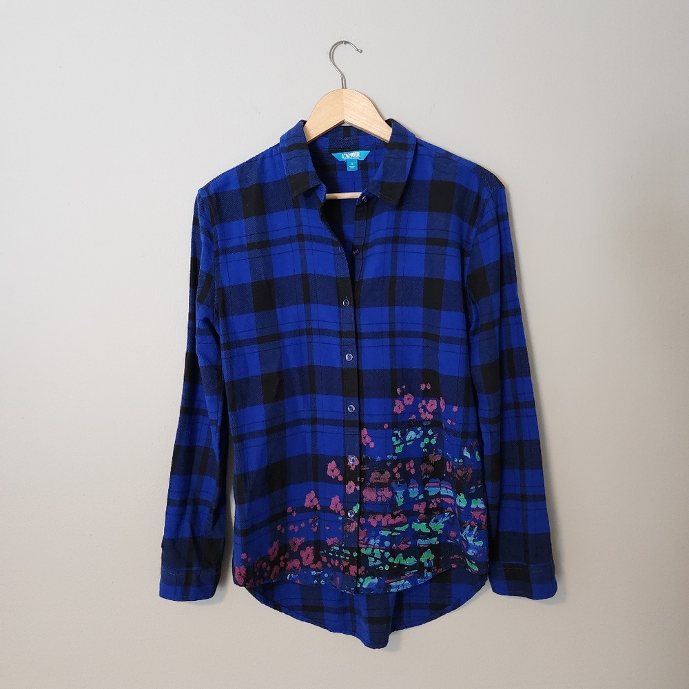 ✨2 for $5✨ L’amour Plaid Flannel Button Down with Colorful detail Size Medium